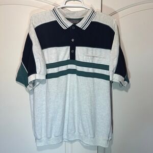 David Taylor Vintage 90's Boxy Stripe Pocket Golf Polo Shirt Mens XL Grandpa